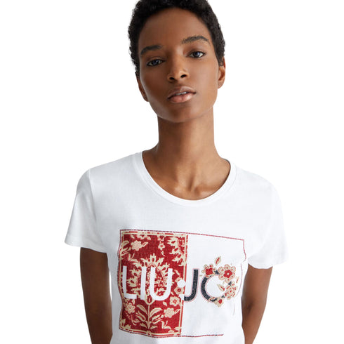 Liu Jo T-shirt T-shirt Donna con stampa e applicazioni Bianco rosso P24-LIU.JOMA4340JS923-N9335-XS - Francavilla Moda
